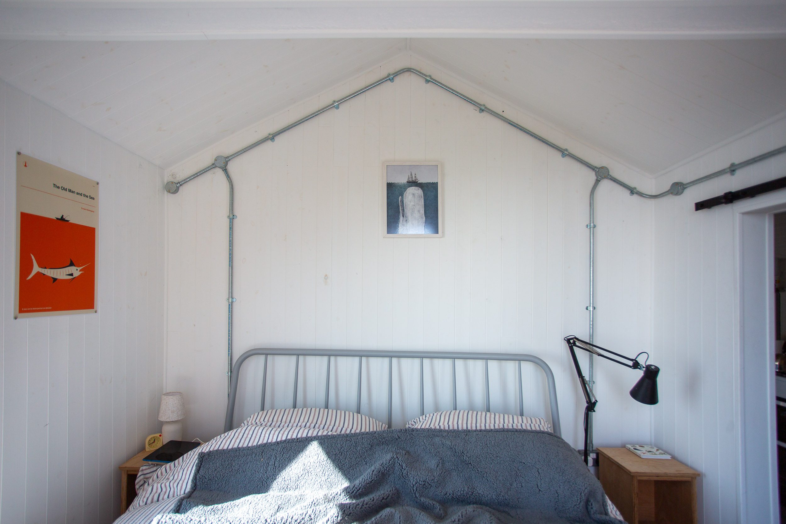 Decorative steel conduit throughout.